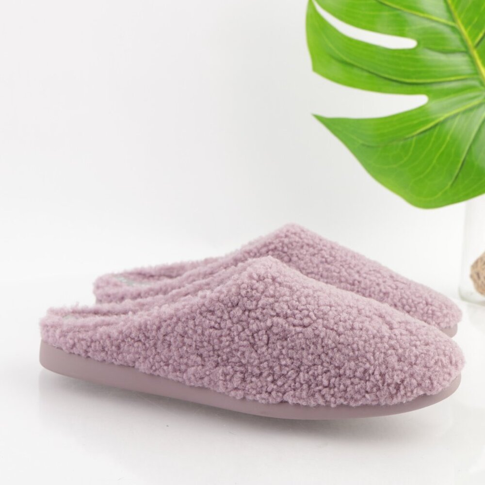 Everlane Womens ReNew Teddy Mule Slipper Size 9 Mauve Slip On Fleece Sherpa Shoe